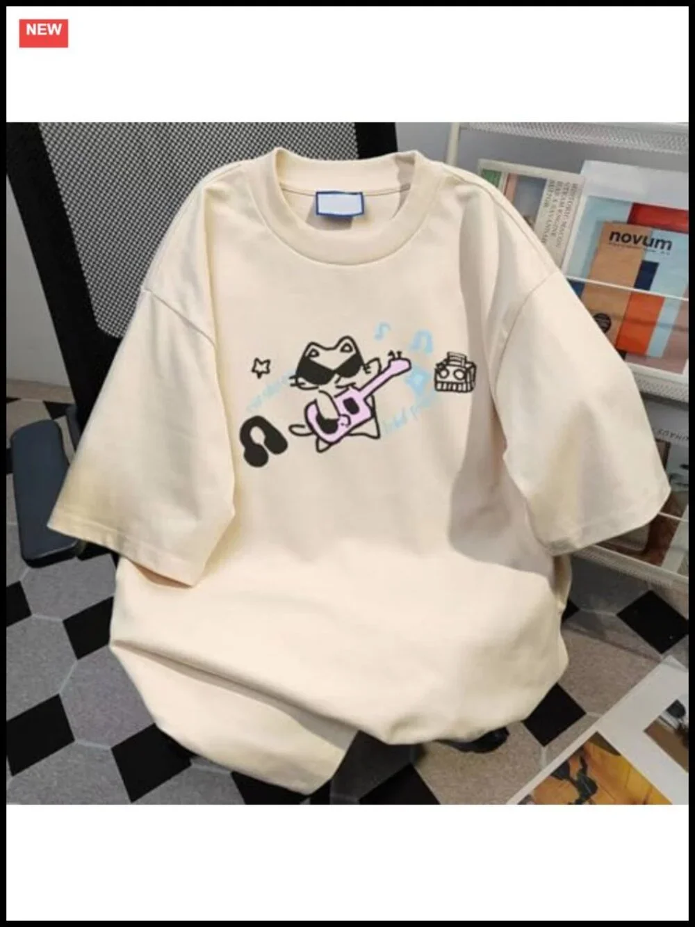 Cute Kawaii Cat Print Oversized Graphic T-Shirt Vintage Y2K Summer Top